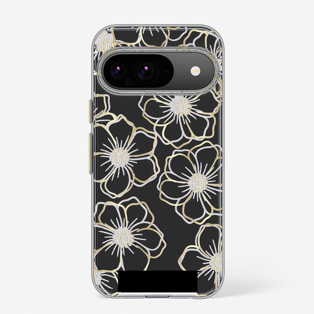 Floral Gems Gold Case For Pixel 9 / 9 Pro