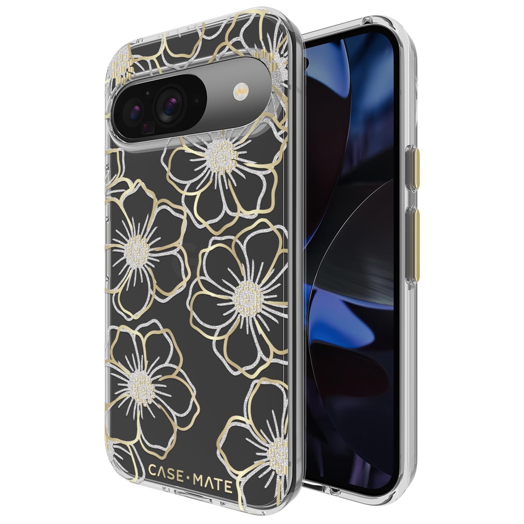 Floral Gems Gold Case For Pixel 9 / 9 Pro