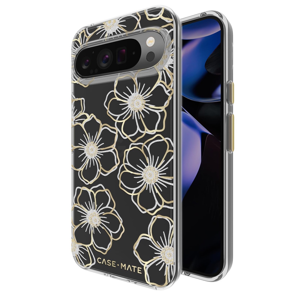 Floral Gems Gold Case For Pixel 9 Pro Xl