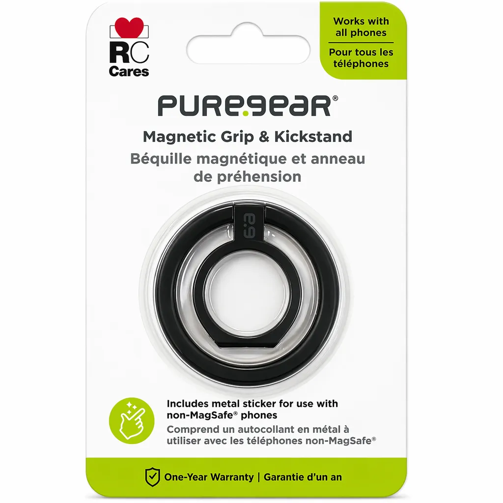 PureGear Magnetic Phone Grip, Magnetic Phone Ring Stand, Phone Ring Holder for MagSafe iPhone 16, 16 Pro, 15, 15 Plus, 14, 14 Plus, 14 Pro, 14ProMax, 13, 12, Adjustable Kickstand(Black)