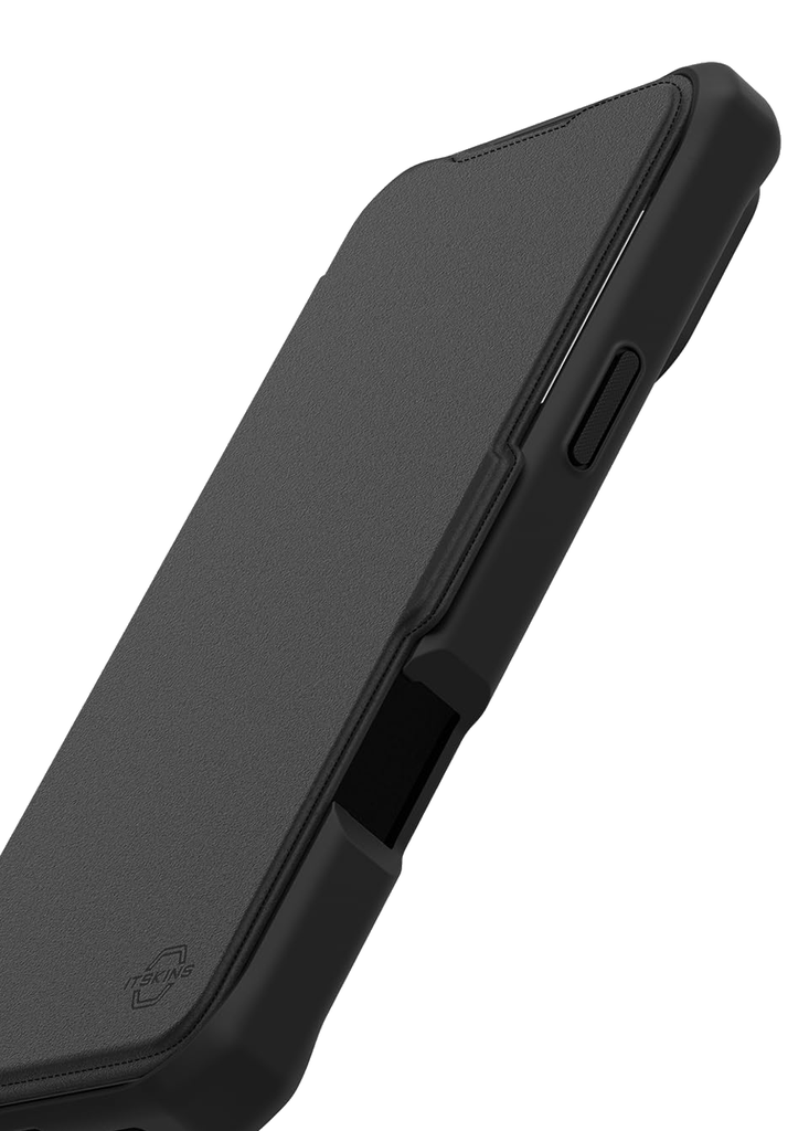 ITSKINS Hybrid R // Folio Protective Phone Case for iPhone 17, Hybrid Case with Card Holder, Anti-Slip, Heavy Duty Shockproof Cover, Military Phone Case - Black